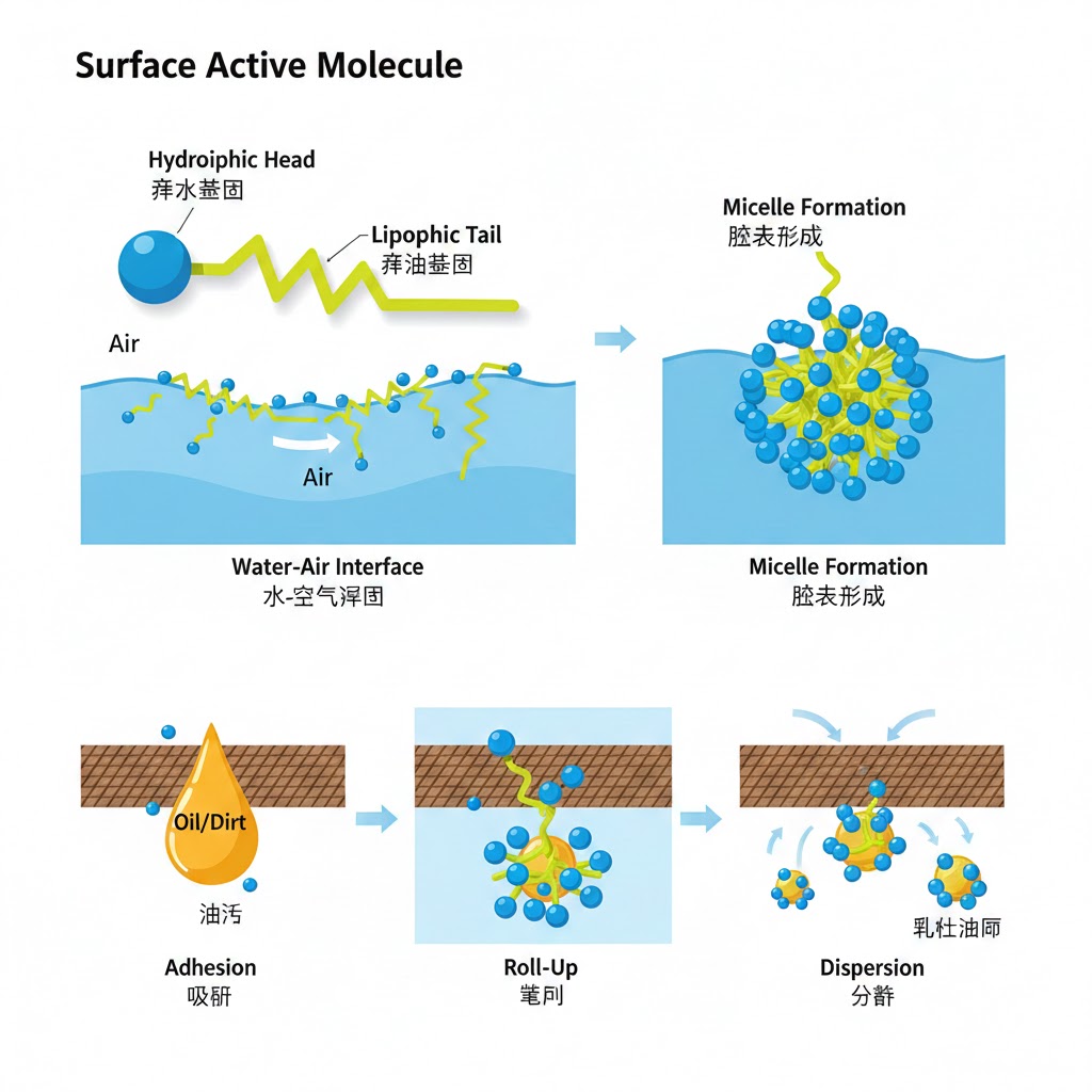 表面活性剂的工作原理全解析：从分子结构到工业应用